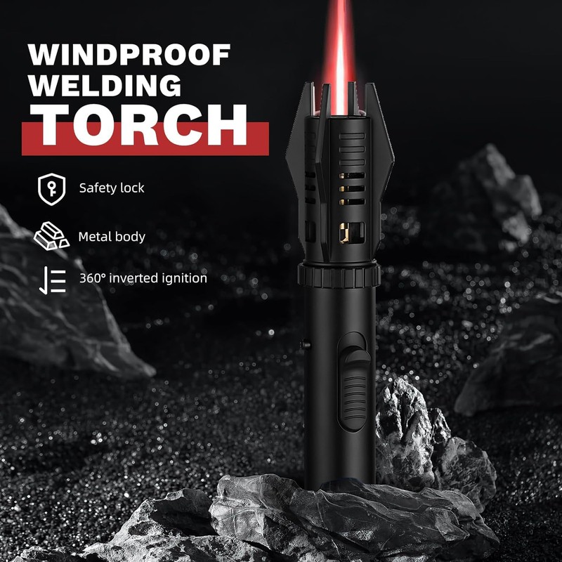 Torch Lighter, Red/Blue Flame Adjustable with Safety Lock, Bright Fire