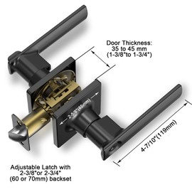 BAOLONG Door Handles Square Entry Door Levers Locksets in Matte Black,Door Knob with Lock for Bedroom or Front Door Interior Heavy Duty Door Handle.