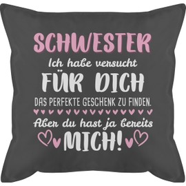 Shirtracer Cushion 50 x 50 cm – Decorative Brother and Sister Ich Habe versucht für Dich the Gift to Find the Gift White/Pink – 50 x 50 cm – Grey – Older Siblings Sisters with Filling Christmas