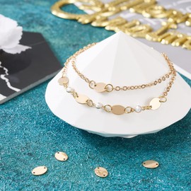 Pandahall 6Pcs Real Gold Filled Oval Brass Connector Charms Double Hole Flat Blank Stamping Tag Linking Metal Pendants for DIY Bracelet Necklace Jewelry Making (Hole: 0.7mm)