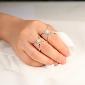 OPALBEST 18K White Gold/Rose Gold Plated Pear Opal Crossover X Ring for Women, Brass created-opal Cubic Zirconia, Created Opal