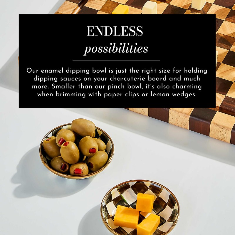 MACKENZIE-CHILDS Enamel Dipping Bowl, Small Serving Bowl for Entertaining, Blue-and-White