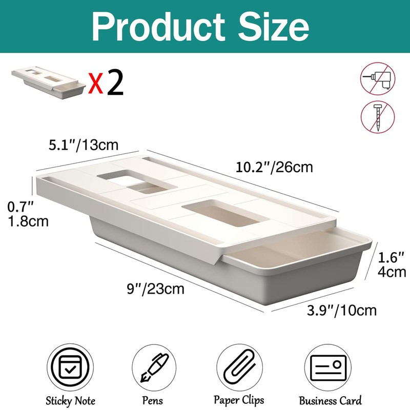 SVNNELP 2Pack Under Table Desk Drawer Storage Organizer Slide Out,