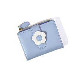 happykau Women's Short Bifold Wallet, Coin Purse, Coin Case, Compact, Cute, Mini Wallet, Storage, Foldable, Stylish, High School Students, Girls, blue