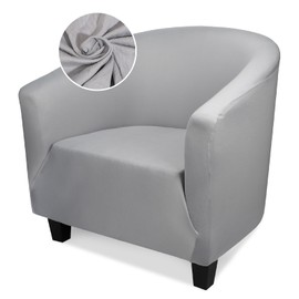 Treaful Club Chair Slipcover, 1 Piece Stretch Club Chair Slipcover with Arms, Light Gray Barrel Chair Slipcover Round Soft Armchair Sofa Cover Removable Couch Furniture Protector for Bedroom Hotel