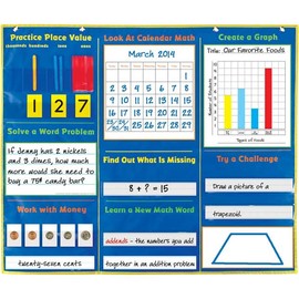 Really Good Stuff Daily Math Pocket Chart - Place Value Chart & Multiple Interactive Panels - Practice Math Skills in the Classroom with Graph & Numbers Chart - Includes Grommets, Magnetic Strip for Easy Hanging - 38" x 32"