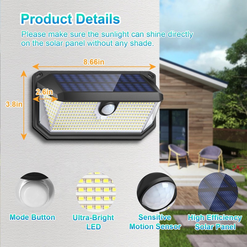 Solar Outdoor Lights, 4000LM 388 LEDs Motion Sensor Outdoor Light,
