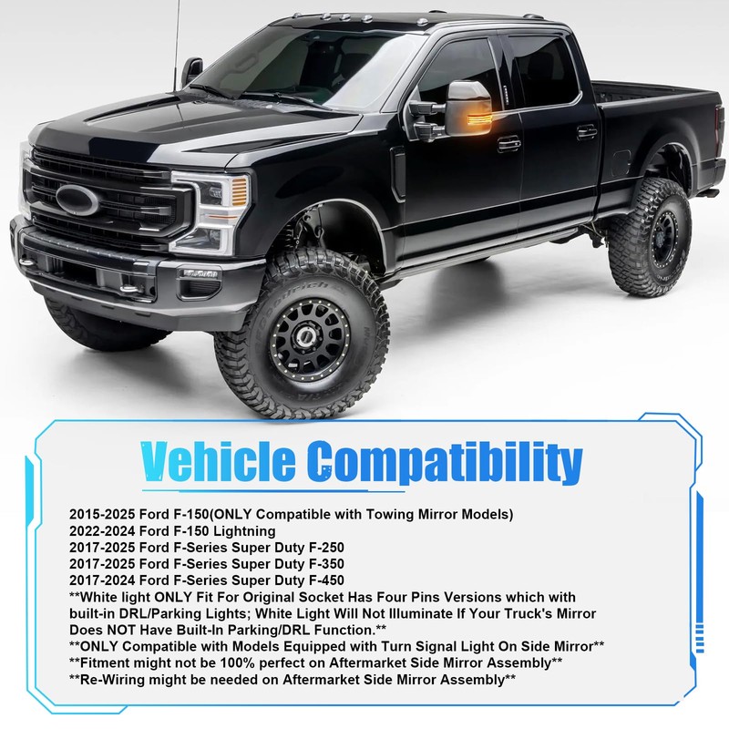 LUDARM LED Tow Mirror Turn Signal Lights for 2015-2025 F150,