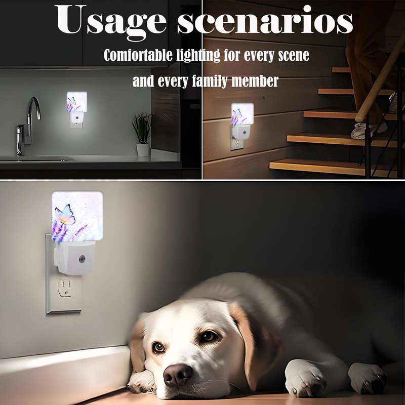 FSHVQKD Lavender Butterfly Night Light,Plug-in Nightlights Auto Sensor Night Lamp