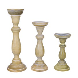 “Tuli” Candle Holders for Pillar Candles (Whitewash, Set of 3) - Mangowood Candle Stand - Farmhouse Wooden Candle Holders Pillar - Candle Holder Decor for Table Centerpiece - 9”, 12”, 15”