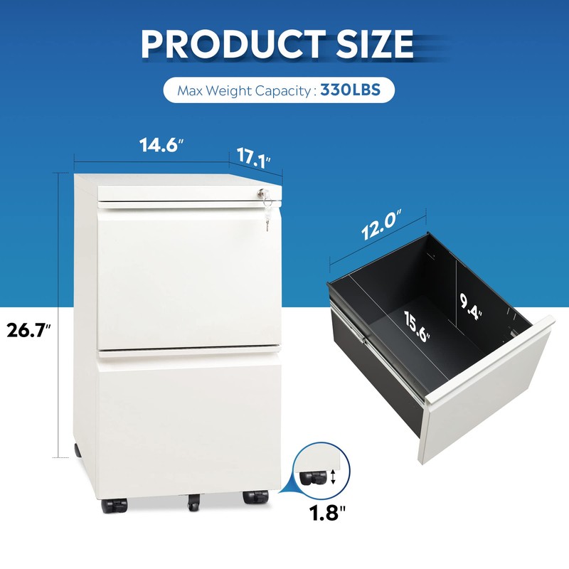 DEVAISE 2 Drawer Mobile File Cabinet with Lock, Commercial Vertical