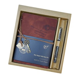 HEmlSkron Leather Bound Notebook Set with Pen for Women Men,160 Pages A5 Thick Pager Journal for Travel,Office,Writing Diary(Light Coffee)