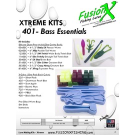 Fusion X - Bass Essentials Premium Soft Plastic Fishing Lure Making Starter Kit - 8 Lure Molds & 7 Colors of Plastic