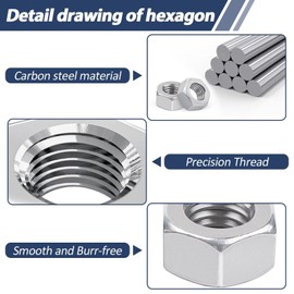 Pack of 100 Hex Nuts M6, Leryati Nut M6 DIN934 Carbon Steel Hex Nuts, Hex Nut Hexagonal Nuts, Standard Thread Nut