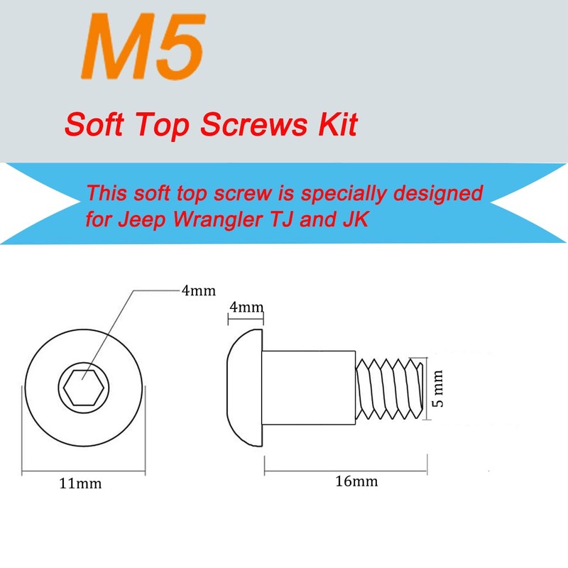 Soft Top Screws for Jeep, Soft Top Mounting Bolts Screws