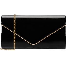 Dexmay Patent Leather Envelope Clutch Purse Shiny Candy Foldover Clutch Evening Bag for Women Black