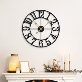 LEIKE Large Wall Clocks,Silent,Non Ticking,Battery Operated Small Vintage Round Modern Metal Wall Clock for Living Room, Bedroom,Kitchen,Farmhouse,Office Decor-13.5 Inch(Black-Arabic Number)