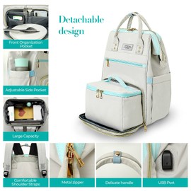 ETRONIK Lunch Backpack, 15.6 Inch Laptop Backpack with USB Port, Stylish Nurse, Teacher Work Bag with Insulated Cooler Lunch Box for Women Men/Travel, Grey Blue