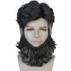 ESUNO Mens Short Black Wig with Beard Billionaire Wig Black
