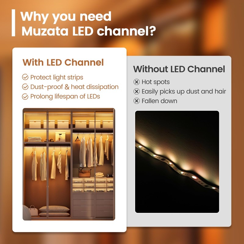 Muzata 6Pack 3.3FT/1M LED Channel Aluminum U Shape Silver LED