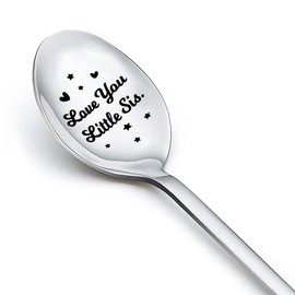 Little Sister Gifts Spoons for Women Birthday Gifts from Big Sister Brother Engraved Coffee Teaspoon for Tea Lovers Lil Sis Gradutaion I Love You Gifts for Teen Girls Little Sis Spoons