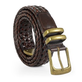 JASGOOD Men's Braided Leather Belt, Braided Woven Belt for Men Casual Jeans Pants with Metal Tail (Brown, Suit for Pant Size 32"-37")