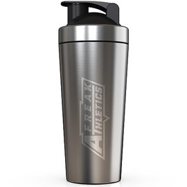 Freak Athletics Premium Insulated Stainless Steel Protein Mixer Shaker Supplement Bottle - Metal and BPA Free Brushed Steel (Stainless Steel)