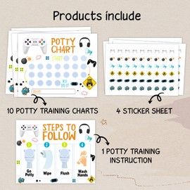 Video Game Potty Training Chart, Games Potty Training Sticker Chart for Toddlers Boys Girls(1 Pack Includes 10 Potty Training Chart, 1 Instruction, 4 Stickers) - a12
