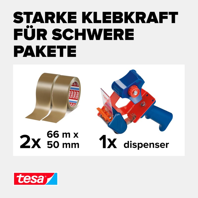 tesapack Packaging Tape Dispenser Plus 2 Rolls of Ultra Strong