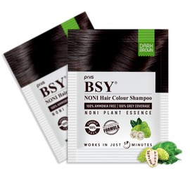 BSY Noni Dark Brown Hair Color Shampoo (20ml x 6 Sachets) | Ammonia Free Hair Color for men | Natural Dark Brown Permanent Hair Dye Shampoo for women | Noni Fruit Hair Dye | 5 Minutes Hair Colour