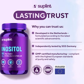 Myo-Inositol & D-Chiro Inositol (Capsules) – PCOS Supplement with Folic Acid – 2200 mg Inositol Complex per Serving – Cycle & Hormonal Support – 180 Vegan Capsules – Lab Tested – GMP Certified