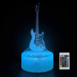 JOCHUI 3D Guitar Light, Music Lamp Illusion Table Lamp with 16 Colors Touch LED USB Night Light Desk Lamps Room Home Decor Festival Decorations