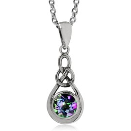 Silvershake Mystic Fire Topaz 925 Sterling Silver Celtic Knot Drop Pendant with 18 Inch Chain Necklace