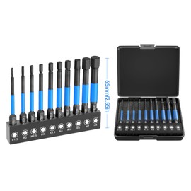 ANDELI Magnetic Hex Screwdriver Bit Set, 1/4” Hex-Shank，65mm Long 10pcs (Metric) Impact Allen Wrench Drill，with Storage Box, S2 Material, Metric & SAE