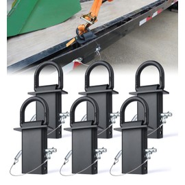 Aupar 5/8" Heavy-Duty Stake Pocket D Rings with Anti-Loss Cord | Adjustable 18,000 lbs Trailer Stake Pocket Tie-Down Utility for Flatbed Trucks and Trailers | 4 Adjustable Holes | 6 Pack