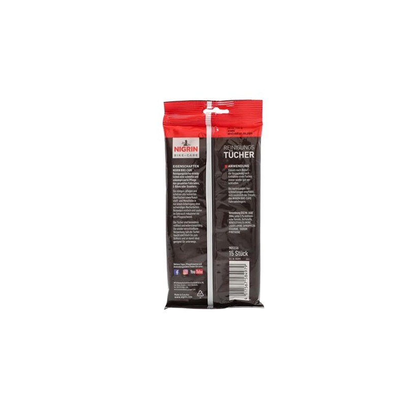 NIGRIN 15 x Electric Bikes, Scooters and Bicycles Cleaning Wipes