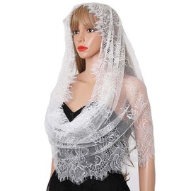 Ursumy Mantilla Infinity Veils Scarf Catholic Veil Church Veils Head Covering Latin Mass (White)