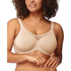 HSIA Minimizer Bras for Women Plus Size, Full Coverage Coolcomfort T Shirt Unlined Bra with Underwire for Heavy Breast, Light Beige 34DDD