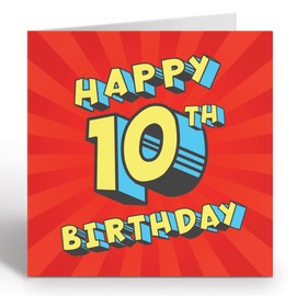 GIGGLE GREETINGS 10th Birthday Card for Girl or Boy. Super Hero Birthday Card For 10 Year Old Girl or Boy - 10 Year Old Birthday Card With Yellow Envelope - Eco Friendly Card