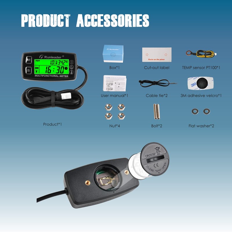 Runleader Digital Tach Hour Meter,Engine Temperature Gauge,Alert RPM & Temp,Backlights