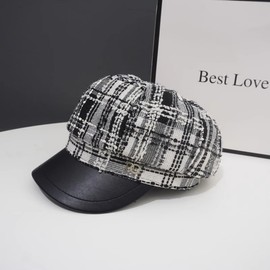 Qzkouma CUNB-02 Women's Casket Hat, Small Face Effect, Brim, Gap, UV Protection, Fall & Winter, Cold Protection, Cute, Fashionable, check