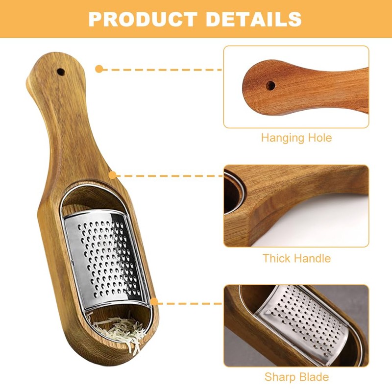 Cheese Grater With Container Stainless Steel Cheese Shredder With Wooden