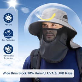 TAGVO Men's Sun Hat with Neck Protection UPF 50+ UV Protection Breathable Fishing Hat with Wide Brim Foldable Quick Drying Fishing Hat Safari Bush Hats Hiking Hat Garden Hat for Hiking Camping,