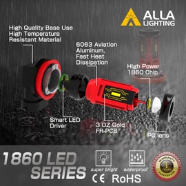Alla Lighting PGJ19 Base H16 H8 H11 LED Bulbs, Fog Lights, DRL Replacement Xtreme Super Bright 1860-SMD H1155 12362, 8K Ice Blue