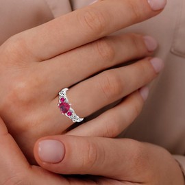 YIFSIY Celtic Knot Ring for Women 925 Sterling Silver 3-Stones Ruby Promise Engagement Rings Forever Love Heart Birthstone Irish Jewelry Gifts Size 6