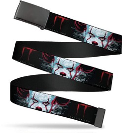 Belt Plain Clamp Buckle It Chapter Two Pennywise Face Close Up Black Red Blues 1.25 Inch Wide Fits up to Size 42