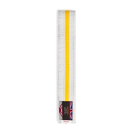 Playwell Martial Arts Cotton White Belt With Coloured Stripes Grading Belt - (Karate, Judo Taekwondo) (White Belt With Yellow Stripe, 220cm)