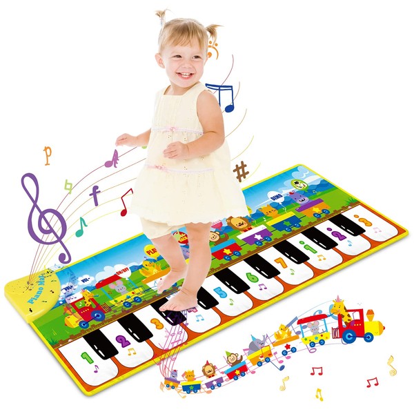 RenFox Baby Musical Piano Mat, Floor Dance Toys with 10 Songs, 8 Animal Sounds, 5 Modes. Child Keyboard Blanket Music Touch Play Mat, Musical Early Educational Toys Gifts for Toddlers Girls Boys