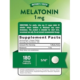 Nature's Truth Melatonina 1 mg | 180 tabletas | 100% libre de drogas | Suplemento vegano, sin OMG y sin gluten