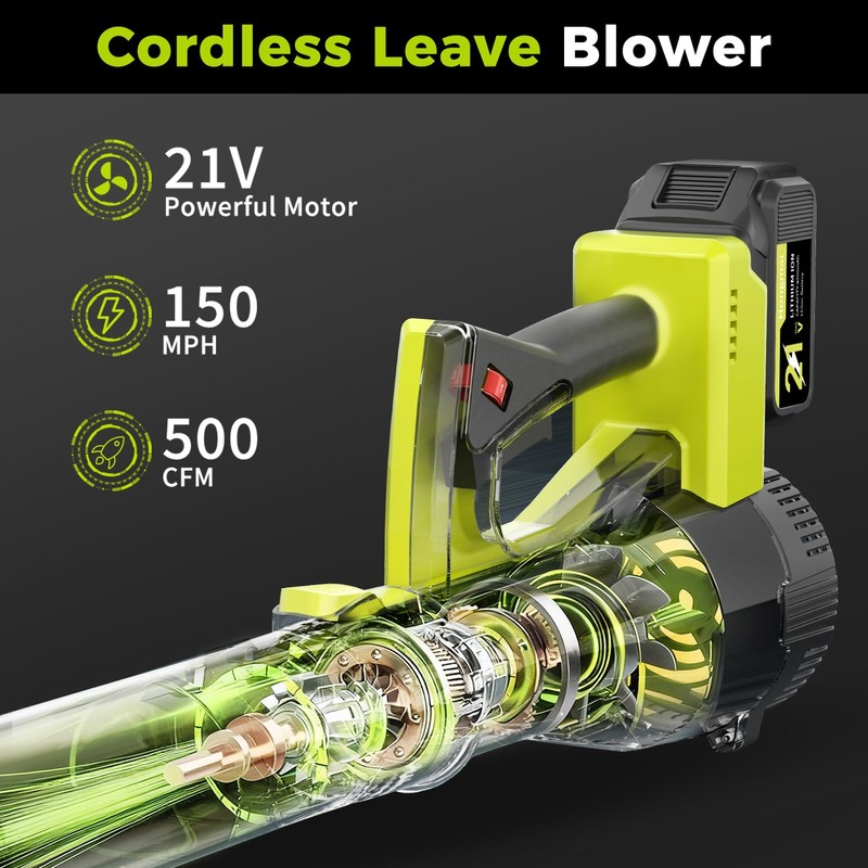 for Men Cordless Leaf Blower 21V: 500CFM 150MPH Electric Leaf